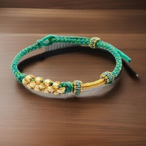 🆕 PEACH BLOSSOM KNOT DESIGN BRACELET ADJUSTABLE FEMALE HAND GREEN COLOR